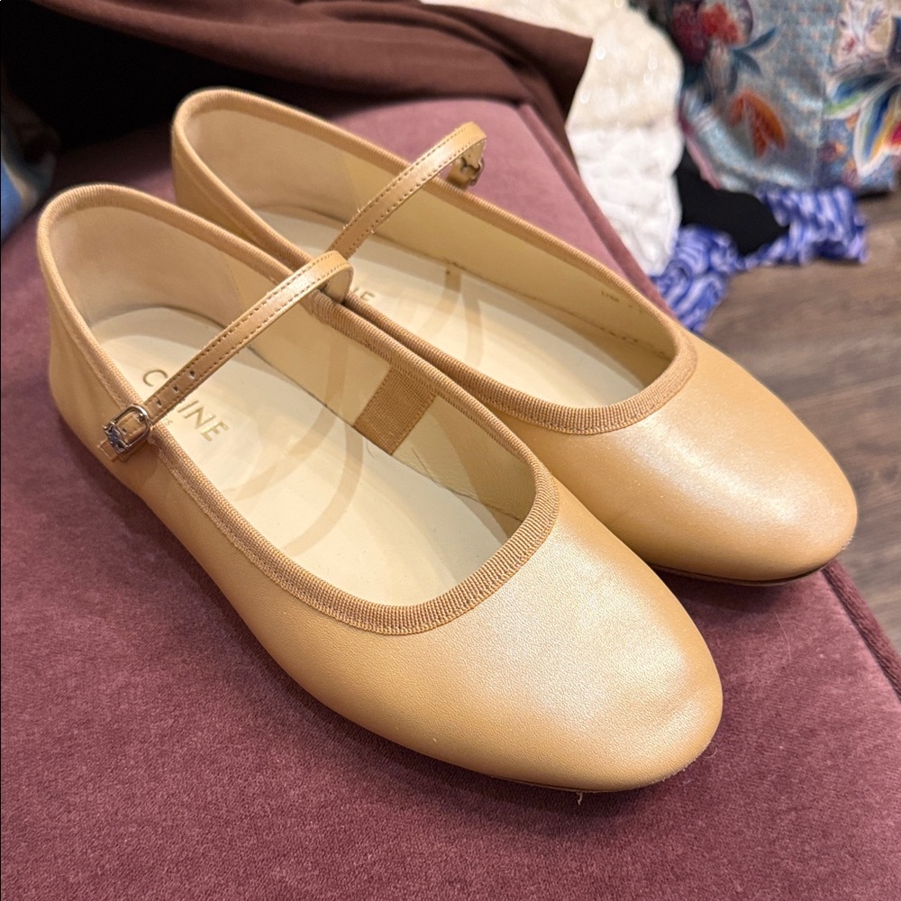 Celine Women's pearl gold Mary Jane Flats